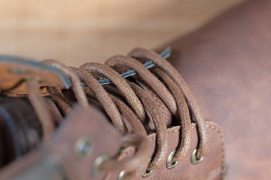 Shoelaces in the shoe in a close-up