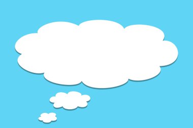 White speech bubble against blue background, 2D illustration