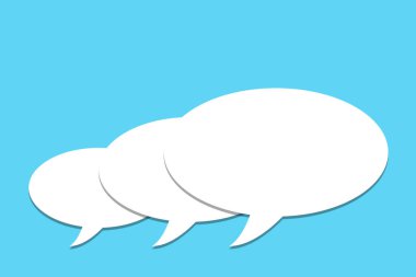 White speech bubbles against blue background, 2D illustration