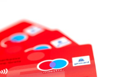 Maestro cards, close-up focusing on the logo, Gera, Germany 2023