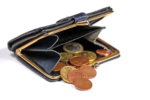 stock image Purse with euro coins against white background