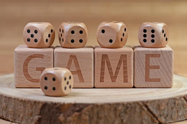 Wooden Dice Imprint Game — Stock Photo, Image