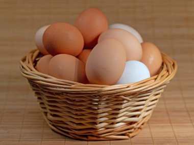 Bir sepette bir sürü tavuk yumurtası