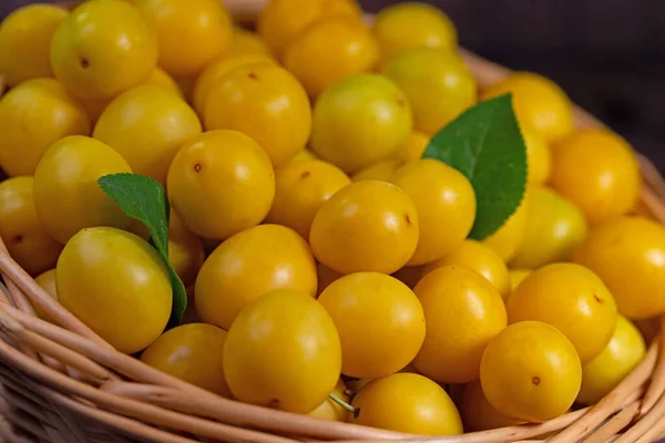Žluté Třešňové Švestky Prunus Cerasifera Košíku — Stock fotografie