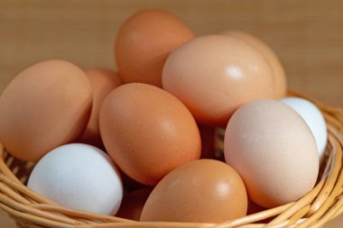Bir sepette bir sürü tavuk yumurtası