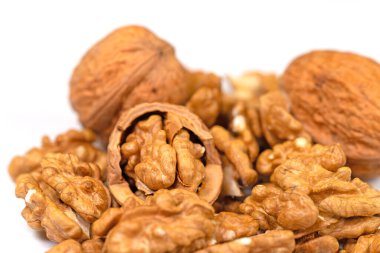 Walnut and nutshells in a close up