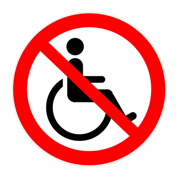 Prohibition sign with wheelchair user, 2D illustration