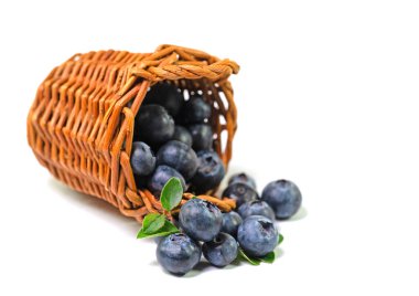 Blueberries in a basket against a white background clipart