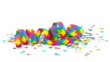 Beyaz arka planda kağıt yılan ve konfeti.