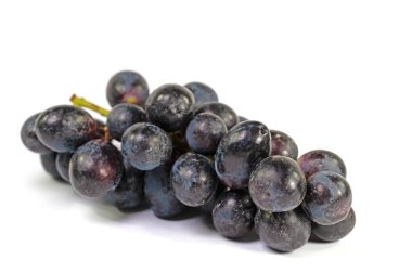 Beyaz arka plana karşı mavi üzüm demeti