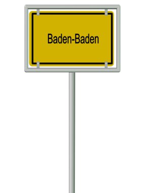 Baden-Baden, beyaz arka planda kasaba tabelası.