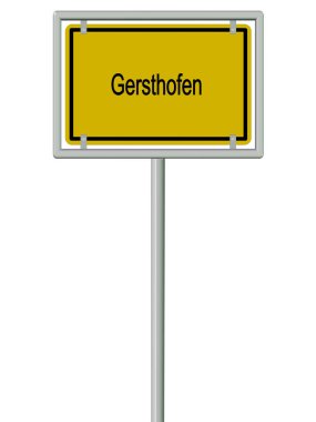 Gersthofen, beyaz arka planda kasaba tabelası.