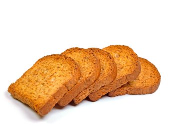 Rusk dilimleri beyaz arkaplanda izole edilmiş