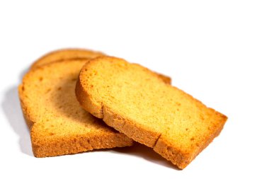 Rusk dilimleri beyaz arkaplanda izole edilmiş