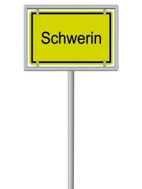 Schwerin, kasaba tabelası. Yakın çekim.