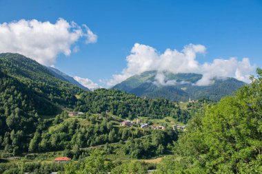 Mavi Ufuk 'un Altındaki Yeşil Dağ Tepeleri. Yüksek kalite fotoğraf