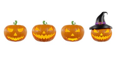 Tatlı Cadılar Bayramı Balkabakları. Jack o 'Lantern 3D Görüntü.