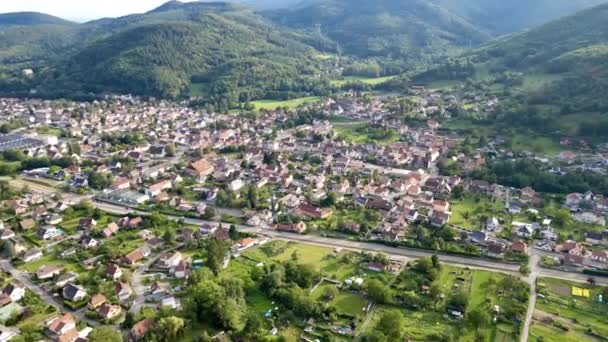 Hava Panorama Buhl Dan Lautenbach Alsace Florival Vadisi Köyleri Kasabaları — Stok video
