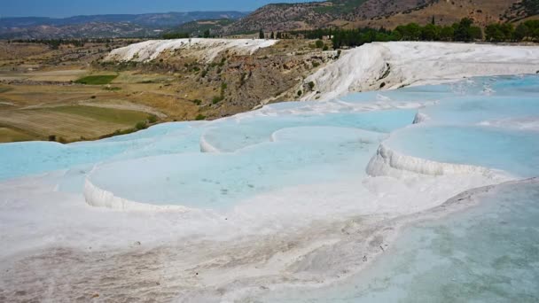 Calcite Cliff Pamukkale White Travertines Turkey High Quality Footage — Stock Video