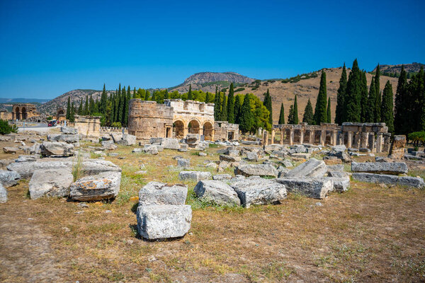 Ruins in ancient city of Hierapolis, Pamukkale, Turkey. High quality photo