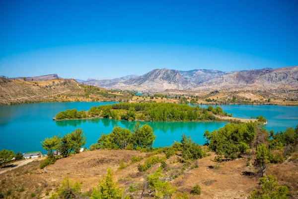 stock image Mountain Lake. Emerald water reservoir behind the dam Oymapinar. Green Canyon in Manavgat region, Turkey. High quality photo