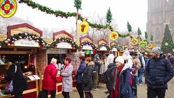 Prag Tschechien November 2022 Traditioneller Weihnachtsmarkt Auf Dem Namesti Miru — Stockvideo