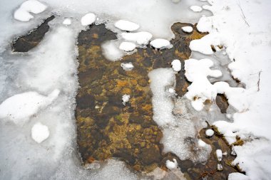 Frozen Elbe River in Spindleruv Mlyn in winter. Mountain town near Hradec Kralove, Czech republic. High quality photo clipart