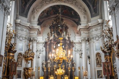 Prague, Czech republic - October 8, 2022: Interior of church Cathedral of St. Clement. Ceremony with Icons in the interior of church. High quality photo