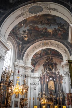 Prague, Czech republic - October 8, 2022: Interior of church Cathedral of St. Clement. Ceremony with Icons in the interior of church. High quality photo