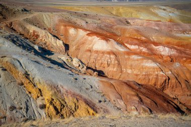 Altai Dağları 'ndaki renkli Mars' ta kumtaşının doğal dokusu, Altai Cumhuriyeti, Rusya 'da Mars 1 olarak adlandırılır. Yüksek kalite fotoğraf
