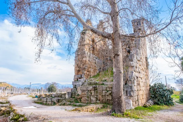 Ruínas Antiga Cidade Perge Perge Uma Antiga Cidade Grega Costa — Fotografia de Stock
