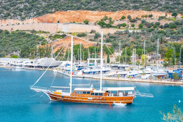 Kas Turchia Febbraio 2023 Laguna Blu Con Porto Turistico Nella — Foto Stock