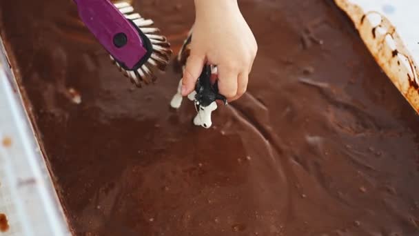 自制巧克力感官泥与农场动物模型 感官发展和经验 与儿童的主题活动 精细的运动技能发展 高质量的4K镜头 — 图库视频影像
