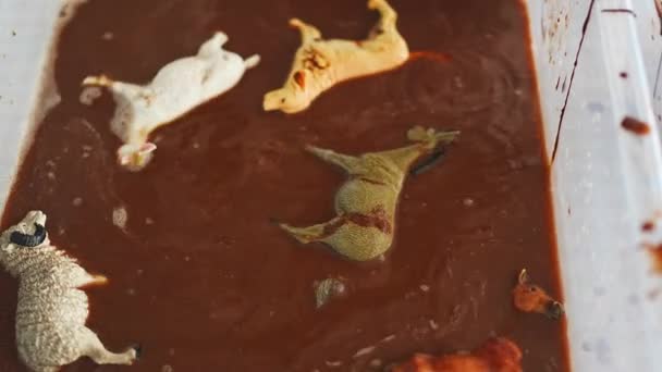 Boue Sensorielle Chocolat Maison Avec Des Modèles Animaux Ferme Développement — Video