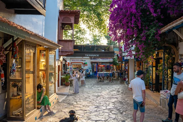 stock image Kas, Turkey - June 7, 2023 : People on old street in the Kas Town. Kas Town is populer tourist attraction in Turkey. High quality photo