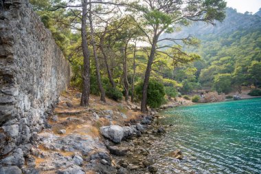 Türkiye 'de Fethie yakınlarındaki Kleopatra Hamamı' nda antik duvar. Yüksek kalite fotoğraf