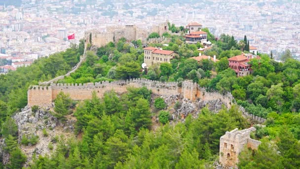 Flygfoto Över Alanya Medeltida Slott Alanya Antalya Regionen Turkiet Högkvalitativ — Stockvideo