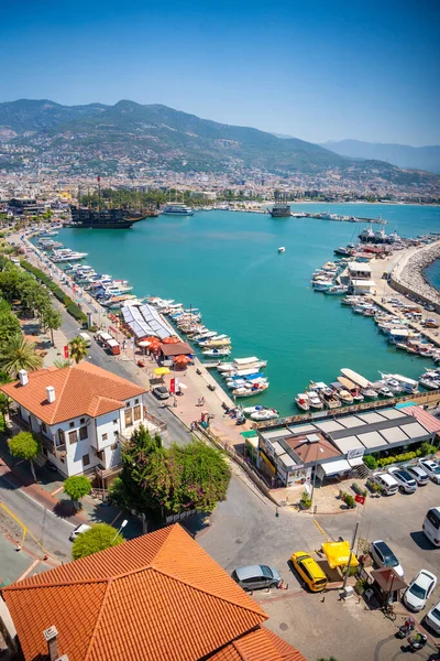 Aerial Panorama Landscape Alanya Harbor View Red Tower Kizil Kule — Stock Photo, Image