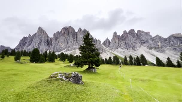 Imponente Paisaje Dolomita Parque Natural Puez Odle Vista Desde Meseta — Vídeos de Stock