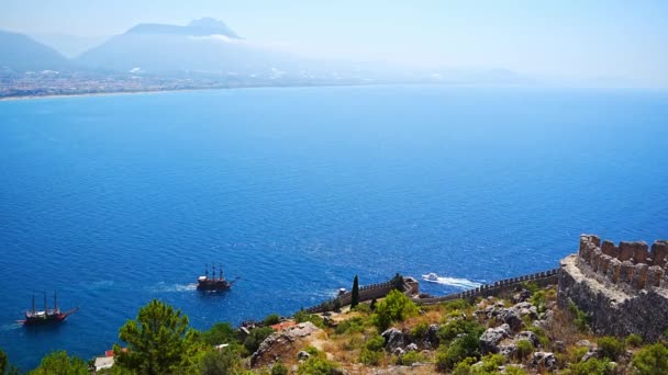 Bela Paisagem Marítima Castelo Alanya Distrito Antalya Turquia Imagens Alta — Vídeo de Stock