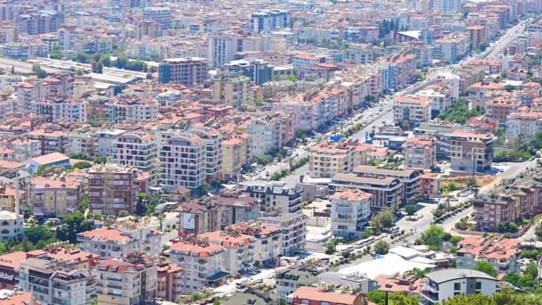 Άποψη Της Αρχιτεκτονικής Της Πόλης Alanya Από Λόφο Στην Ηλιόλουστη — Αρχείο Βίντεο