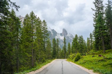 Dolomitler yağmurlu havada Alp Yolu, Güney Tyrol, İtalya. Yüksek kalite fotoğraf