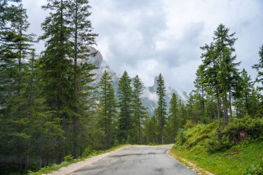 Dolomitler yağmurlu havada Alp Yolu, Güney Tyrol, İtalya. Yüksek kalite fotoğraf