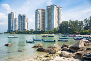 Tanjung Tokong 'daki balıkçı köyü, Penang, Malezya. Yüksek kalite fotoğraf