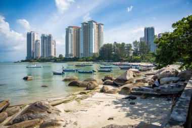 Tanjung Tokong 'daki balıkçı köyü, Penang, Malezya. Yüksek kalite fotoğraf