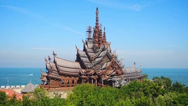 Santuário Verdade Templo Madeira Pattaya Tailândia Uma Construção Madeira Gigantesca — Vídeo de Stock