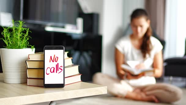 Digital Detox Concept Photo Smartphone Text Calls Woman Reading Book — Stock Video