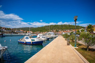 Vela Luka, Croatia - July 4, 2024: Embankment of Vela Luka town in Korcula island, Croatia. High quality photo clipart