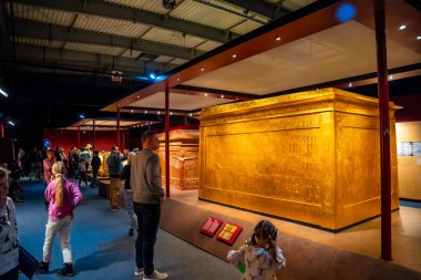 Prague, Czech Republic - January 15, 2023: Tutankhamun Golden Treasure in Prague. Original Exhibition Tutankhamun, His Tomb and Treasures by Howard Carter, Czech Republic. High quality photo clipart