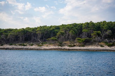 Hırvatistan 'da sakin denizlerle çevrili Lastovo Ulusal Parkı' nın ıssız adaları. Doğa rezervi, uzak manzara ve Akdeniz yaz kaçışı. Yüksek kalite fotoğraf
